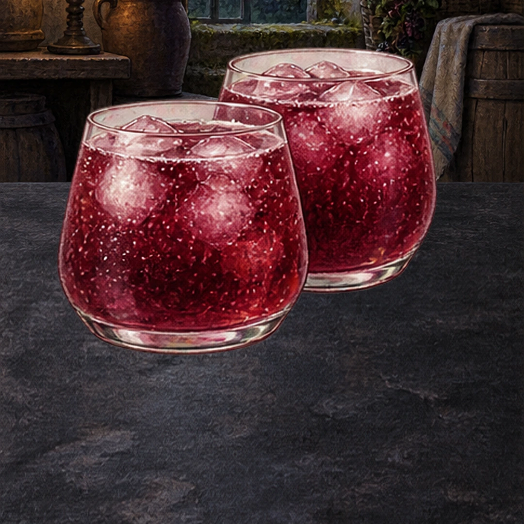 Blackberry Apple Cauldron Fizz in an illustrated Halloween setting.