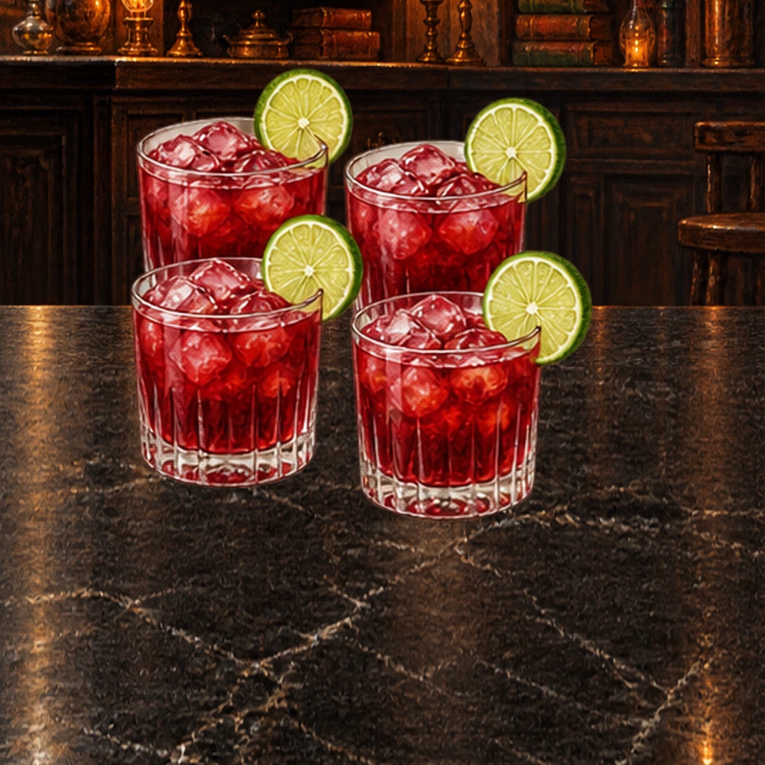 Cherry Pomegranate Ginger Punch in an illustrated Halloween setting.
