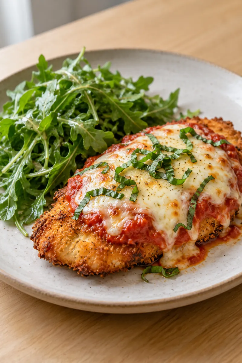 Chicken Parmesan with lemony greens