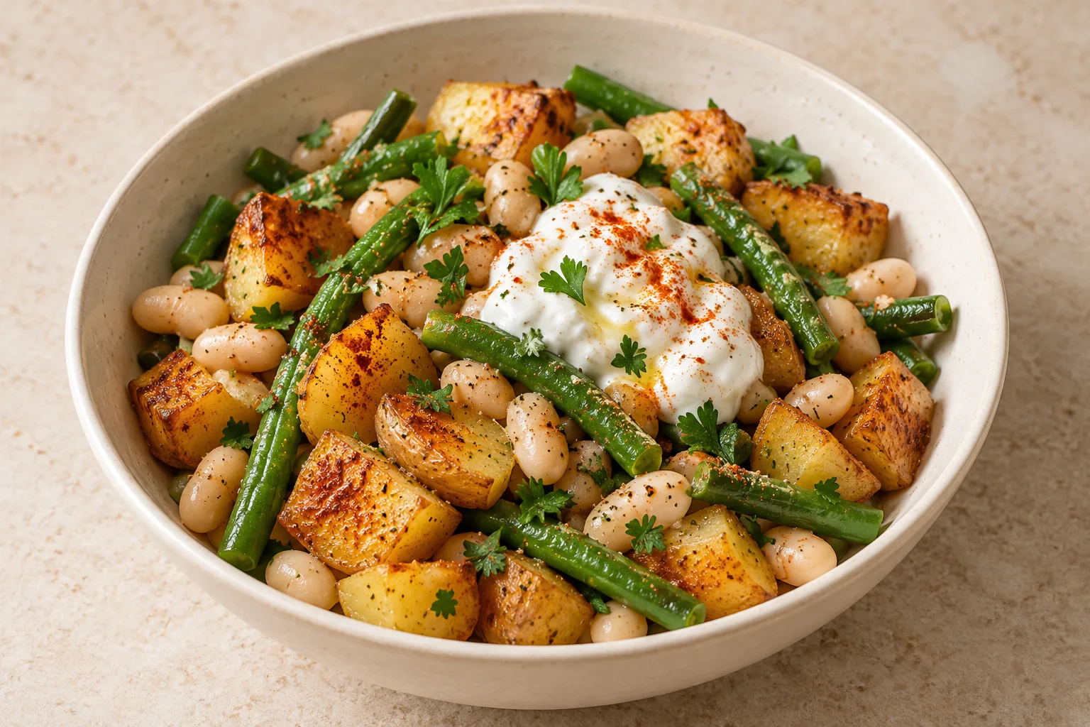 Potato and bean bowls, the worked recipe example in this article