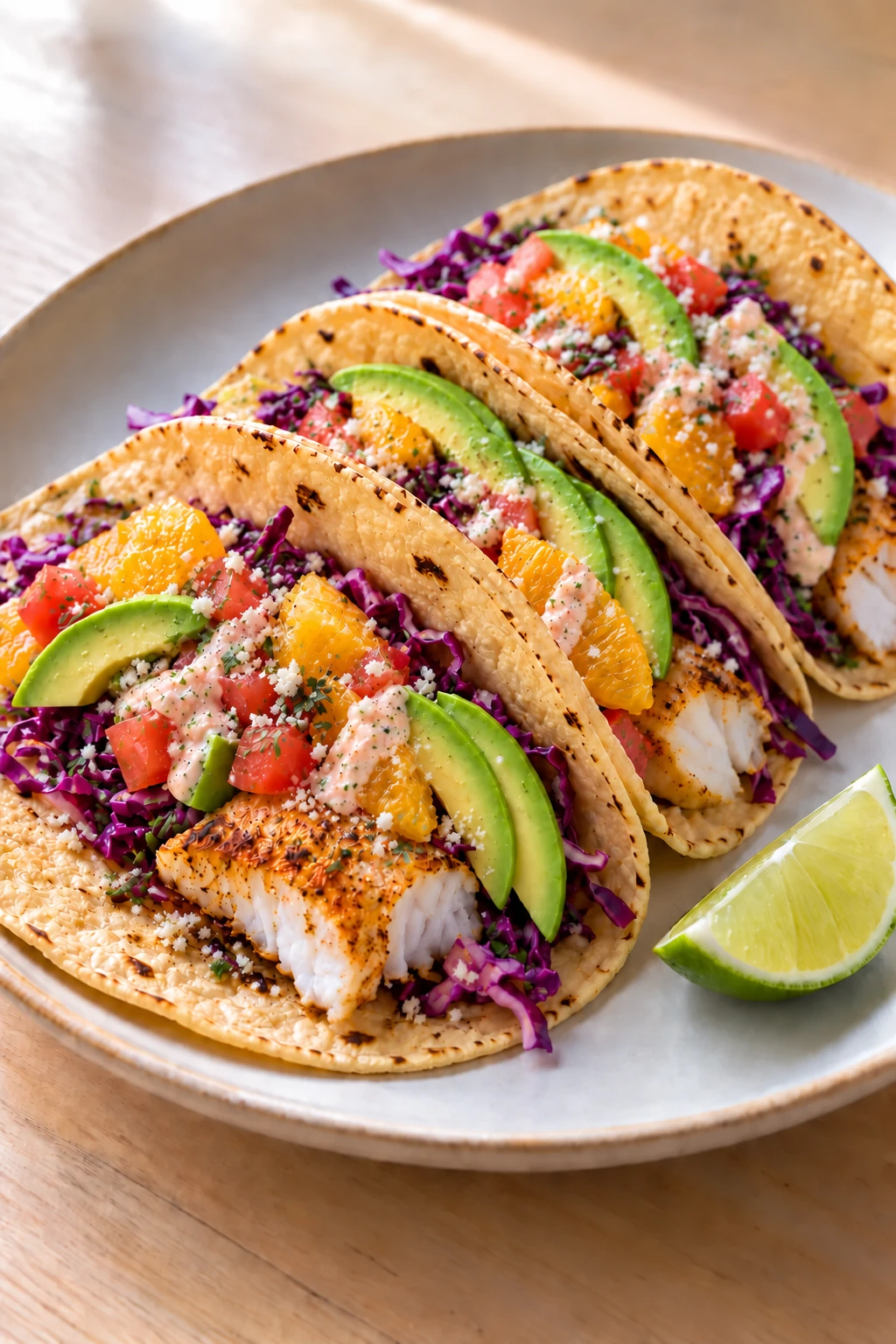 Fish tacos with orange-cabbage slaw