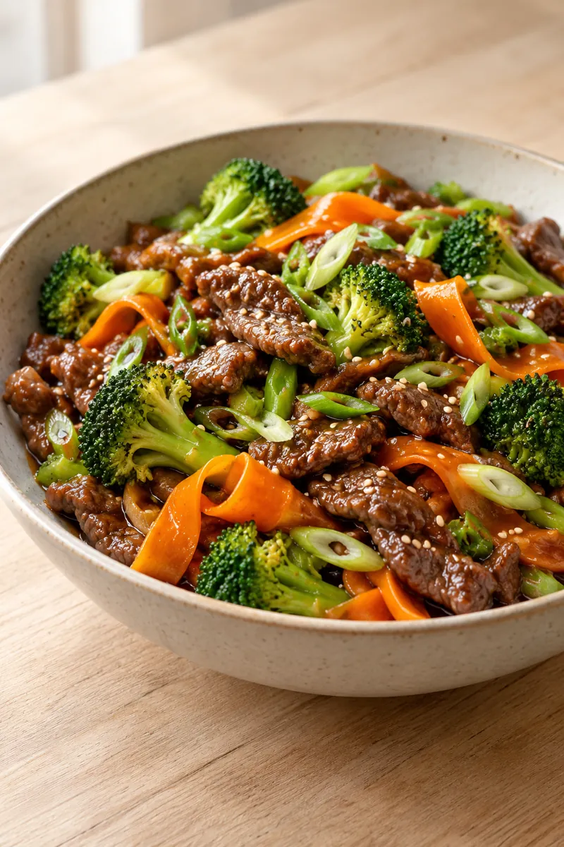 Ginger beef and broccoli with carrots