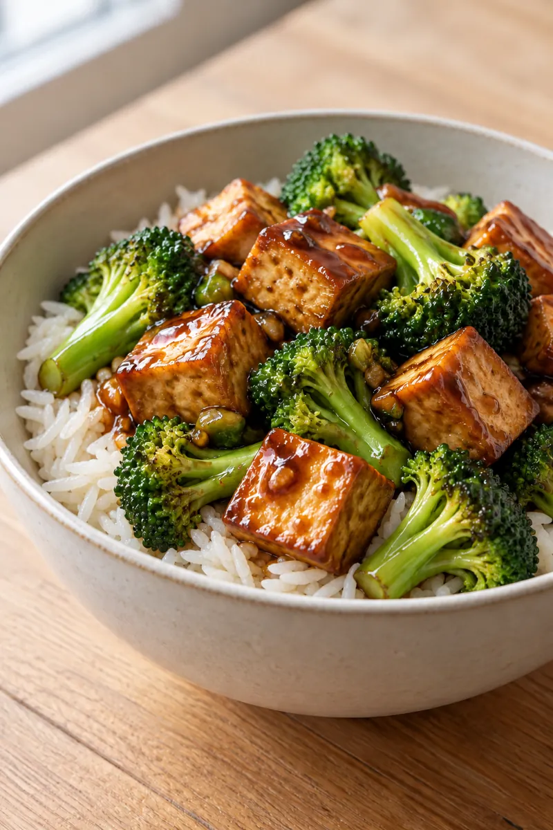Ginger tofu bowls with broccoli