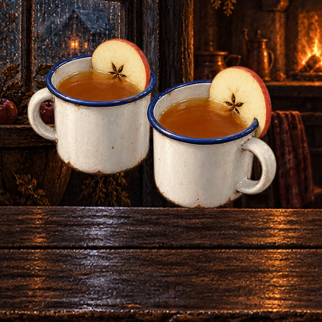 Haunted Caramel Apple Cider in an illustrated Halloween setting.