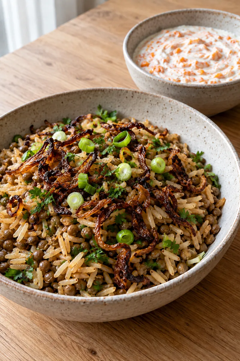 Mujadara with roasted carrot yogurt
