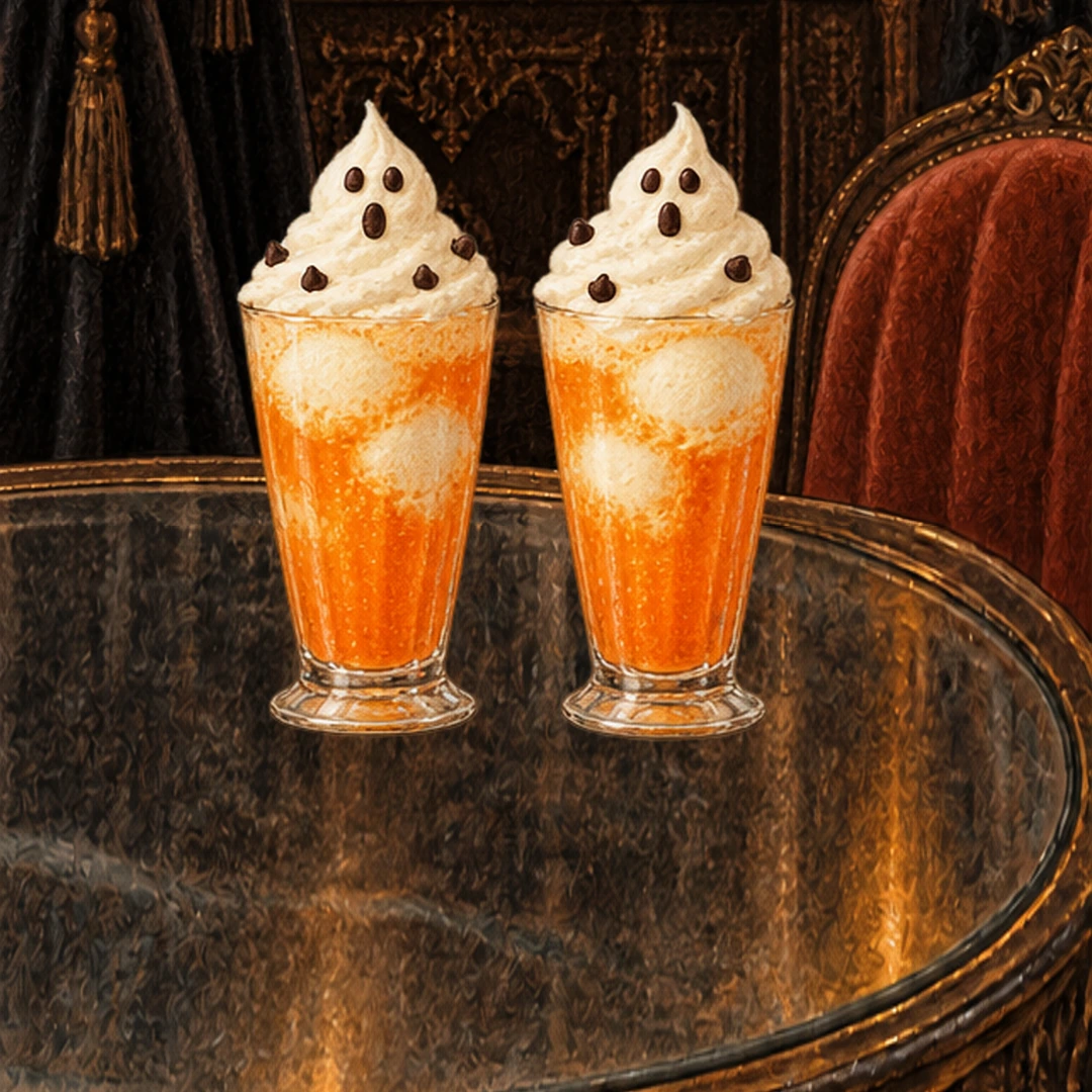 Orange Vanilla Ghost Floats in an illustrated Halloween setting.