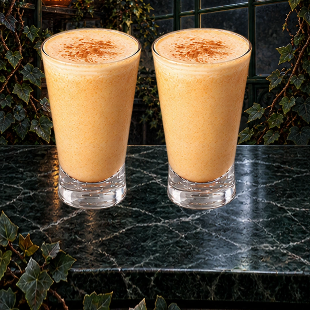 Pumpkin Patch Milkshake in an illustrated Halloween setting.