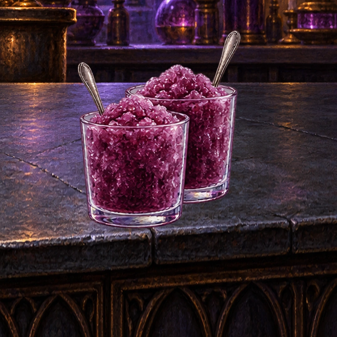 Purple Monster Grape Slush in an illustrated Halloween setting.
