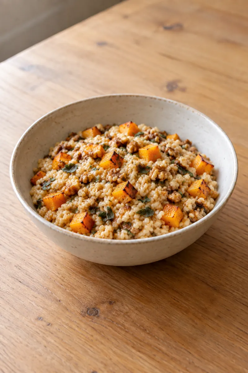 Roasted squash risotto with walnuts