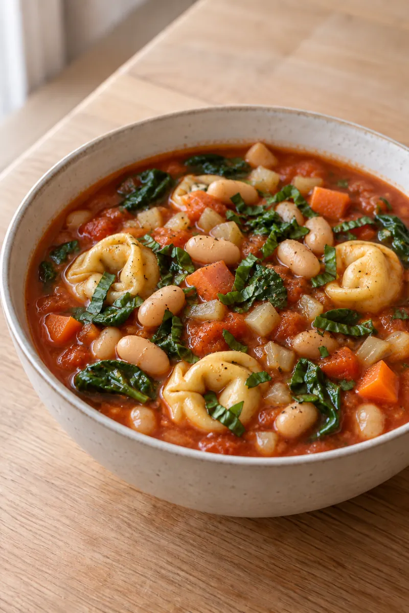 Tomato tortellini soup with white beans